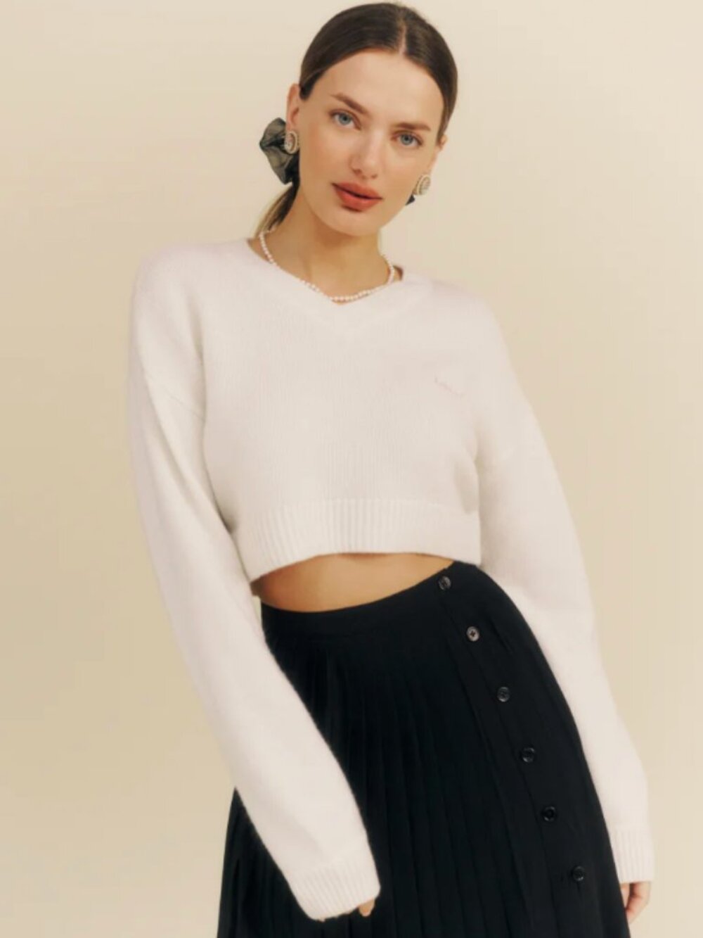 Excellent Reformation Harley Cashmere Embroidered Sweater White Size S